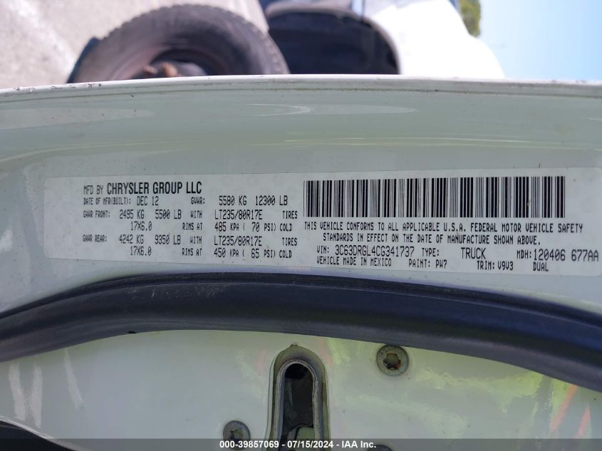 2012 Ram 3500 St VIN: 3C63DRGL4CG341737 Lot: 39857069