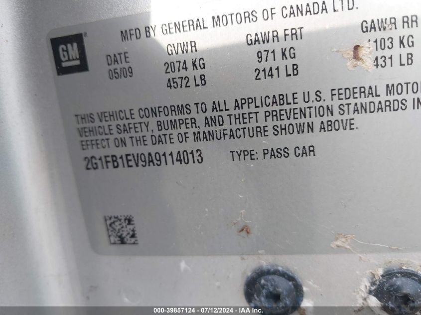 2010 Chevrolet Camaro Lt VIN: 2G1FB1EV9A9114013 Lot: 39857124