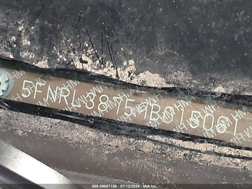 2009 Honda Odyssey Ex-L VIN: 5FNRL38759B015061 Lot: 39857156