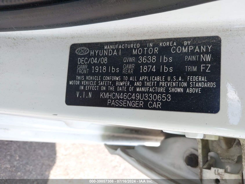 2009 Hyundai Accent Gls VIN: KMHCN46C49U330653 Lot: 39857308