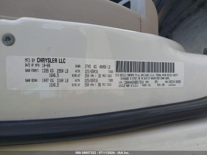 2009 Dodge Grand Caravan Se VIN: 1D8HN44E49B517810 Lot: 39857322