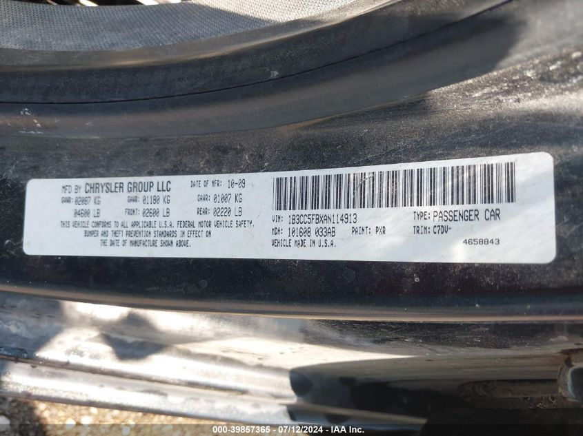 2010 Dodge Avenger R/T VIN: 1B3CC5FBXAN114913 Lot: 39857365