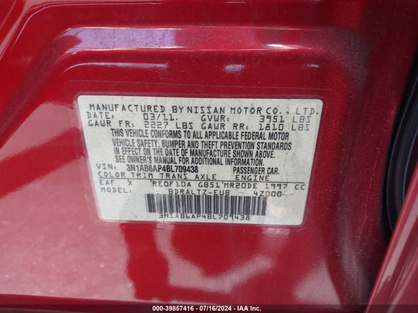 2011 Nissan Sentra 2.0Sr VIN: 3N1AB6AP4BL709438 Lot: 39857416