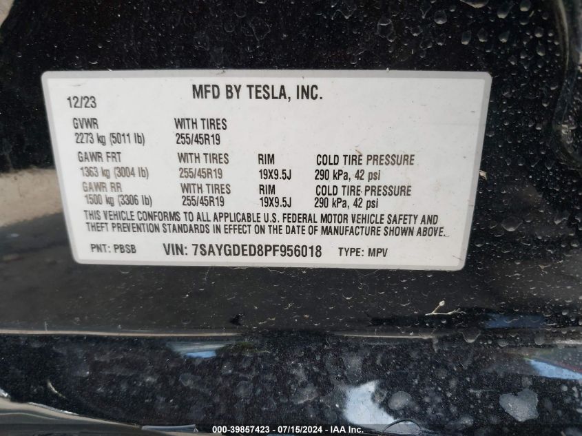 2023 TESLA MODEL Y - 7SAYGDED8PF956018