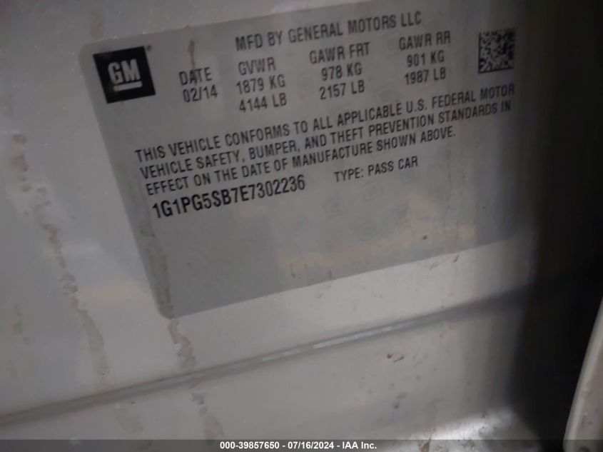 2014 Chevrolet Cruze Ltz VIN: 1G1PG5SB7E7302236 Lot: 39857650