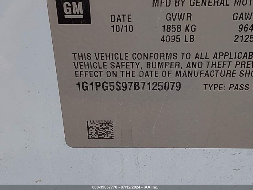 2011 Chevrolet Cruze 2Lt VIN: 1G1PG5S97B7125079 Lot: 39857770