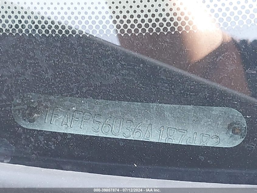 2006 Ford Taurus Sel VIN: 1FAFP56U36A187482 Lot: 39857874