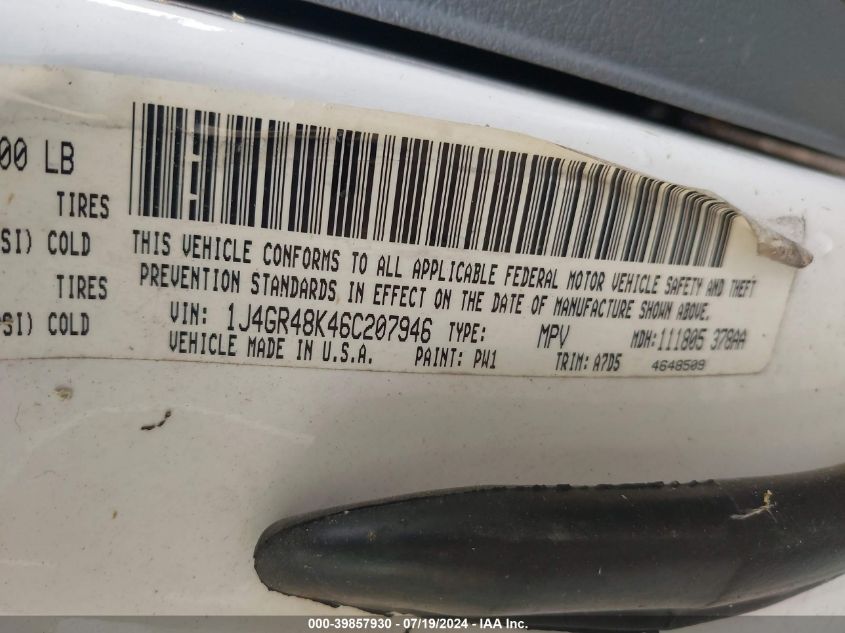 2006 Jeep Grand Cherokee Laredo VIN: 1J4GR48K46C207946 Lot: 39857930