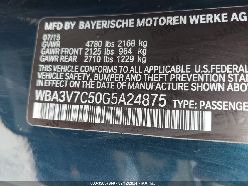 WBA3V7C50G5A24875 2016 BMW 428I