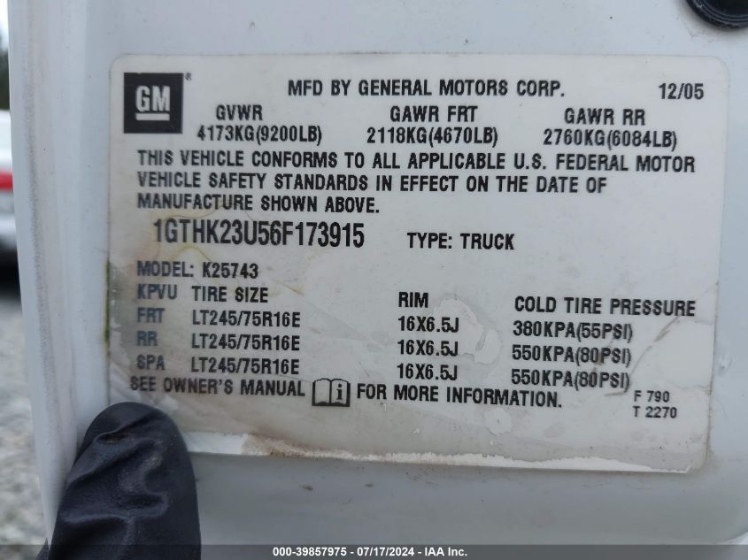 2006 GMC Sierra 2500Hd Slt VIN: 1GTHK23U56F173915 Lot: 39857975