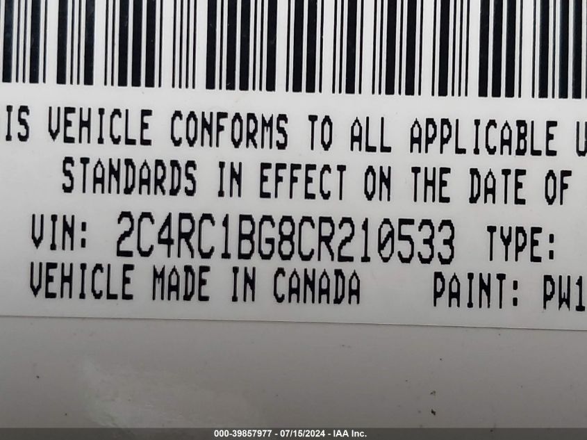 2012 Chrysler Town & Country Touring VIN: 2C4RC1BG8CR210533 Lot: 39857977