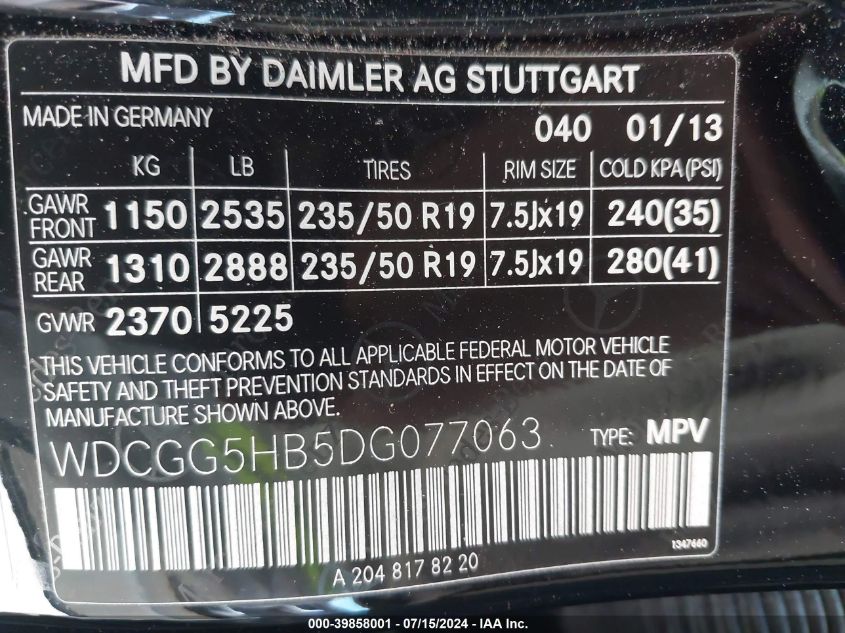 WDCGG5HB5DG077063 2013 Mercedes-Benz Glk 350