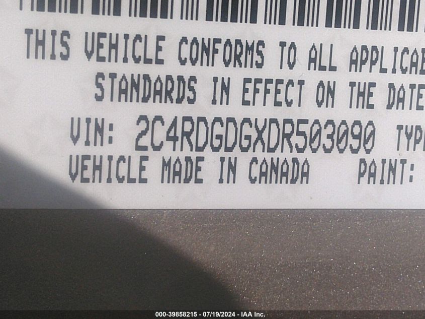 2013 Dodge Grand Caravan Crew VIN: 2C4RDGDGXDR503090 Lot: 39858215