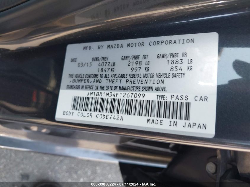 2015 Mazda Mazda3 S Grand Touring VIN: JM1BM1M34F1267099 Lot: 39858224