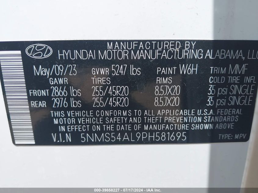 2023 HYUNDAI SANTA FE CALLIGRAPHY - 5NMS54AL9PH581695