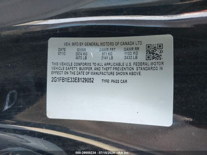 2014 Chevrolet Camaro 1Lt VIN: 2G1FB1E33E9129062 Lot: 39858234