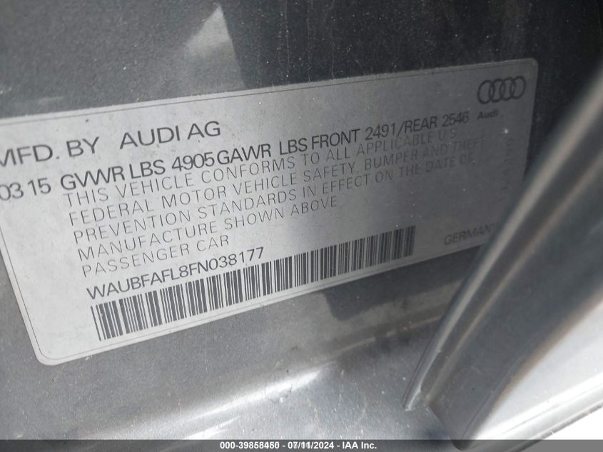 VIN WAUBFAFL8FN038177 2015 Audi A4, 2.0T Premium no.9