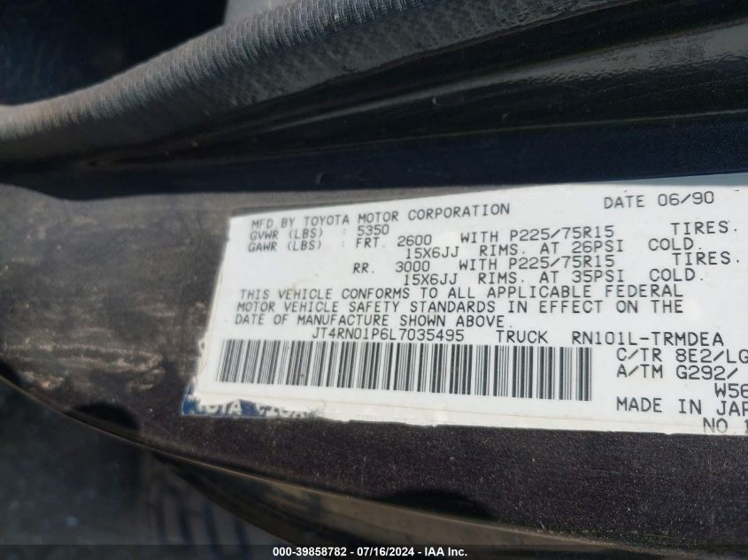 1990 Toyota Pickup 1/2 Ton Sht Wheelbase Dlx VIN: JT4RN01P6L7035495 Lot: 39858782