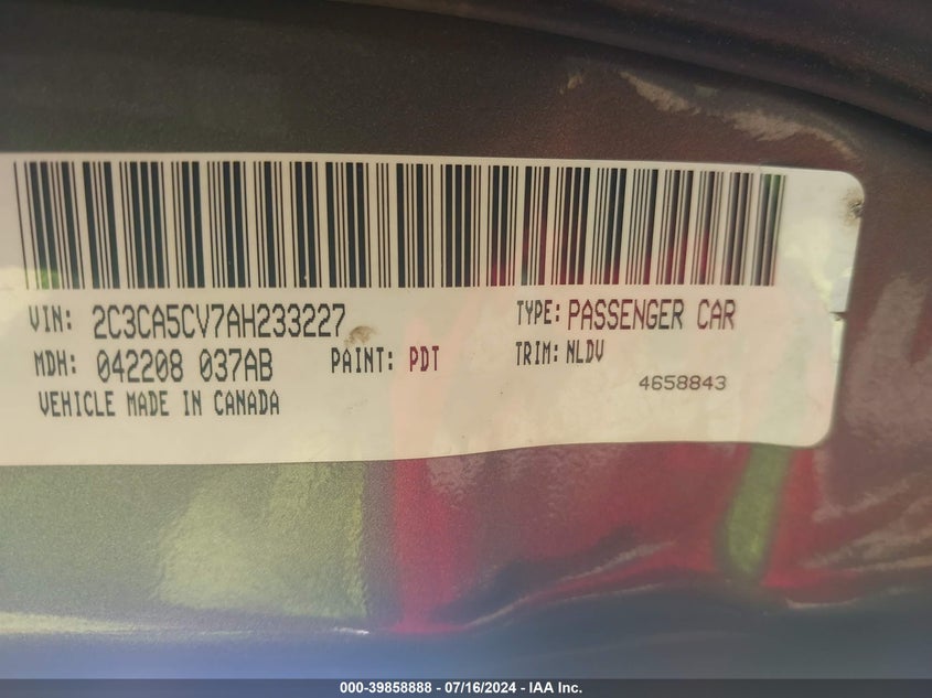 2010 Chrysler 300 Touring/Signature Series/Executive Series VIN: 2C3CA5CV7AH233227 Lot: 39858888