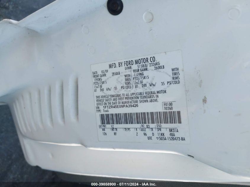 2009 Ford Ranger Fx4 Off-Road/Sport/Xlt VIN: 1FTZR45E09PA39426 Lot: 39858900