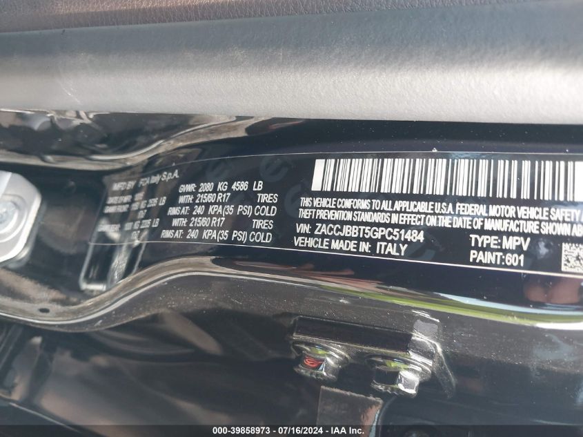 2016 Jeep Renegade Latitude VIN: ZACCJBBT5GPC51484 Lot: 39858973