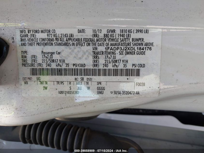 1FADP3J2XDL184176 2013 Ford Focus Titanium