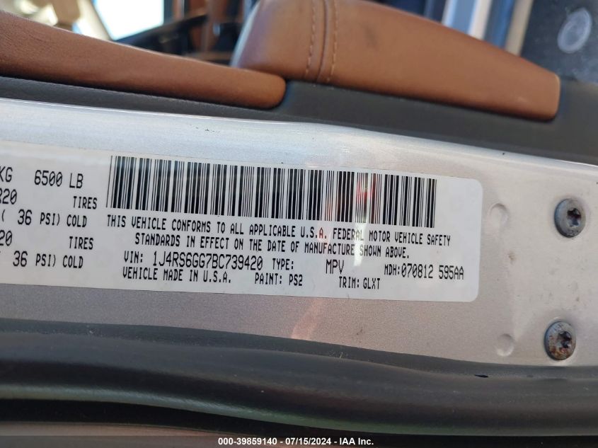 2011 Jeep Grand Cherokee Overland VIN: 1J4RS6GG7BC739420 Lot: 39859140