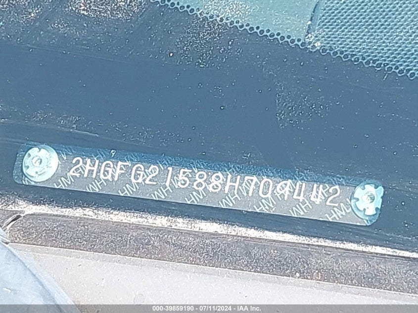 2008 Honda Civic Si VIN: 2HGFG21588H709442 Lot: 39859190