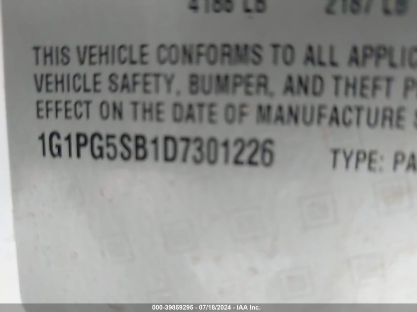 2013 Chevrolet Cruze Ltz VIN: 1G1PG5SB1D7301226 Lot: 39859295