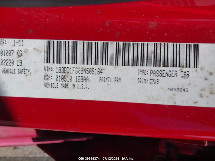 2011 Dodge Avenger Mainstreet VIN: 1B3BD1FG0BN509164 Lot: 39859374