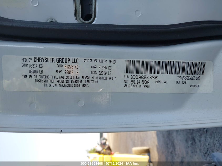 2014 Chrysler 300 VIN: 2C3CCAAG9EH132638 Lot: 39859408