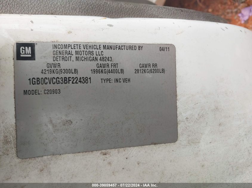 2011 Chevrolet Silverado 2500Hd Work Truck VIN: 1GB0CVCG3BF224381 Lot: 39859457