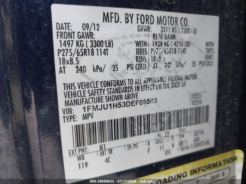 1FMJU1H53DEF05503 2013 Ford Expedition Xlt