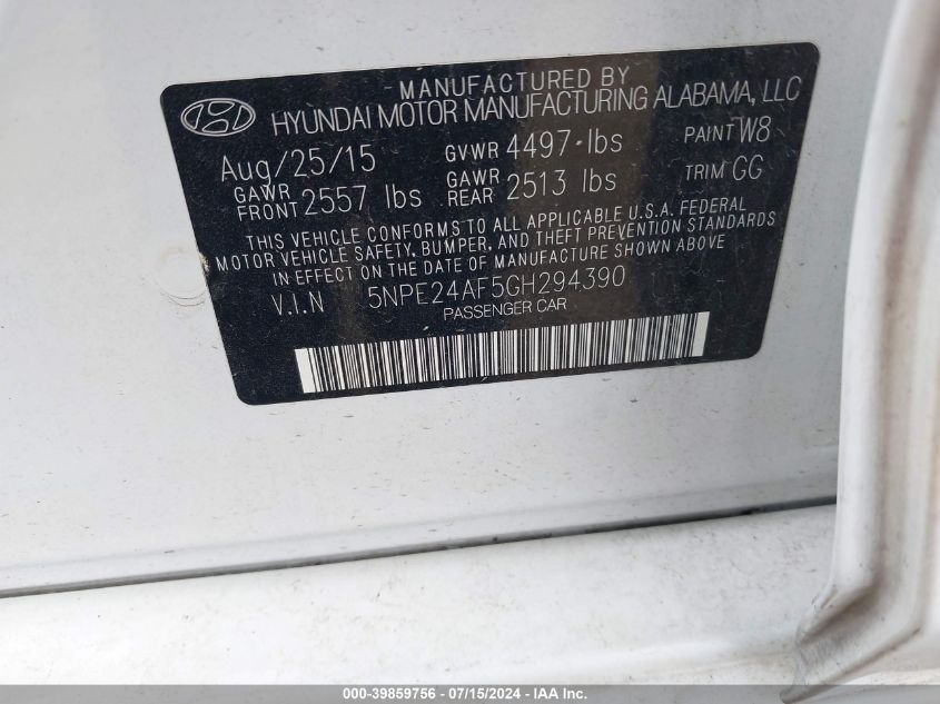 2016 HYUNDAI SONATA SE - 5NPE24AF5GH294390