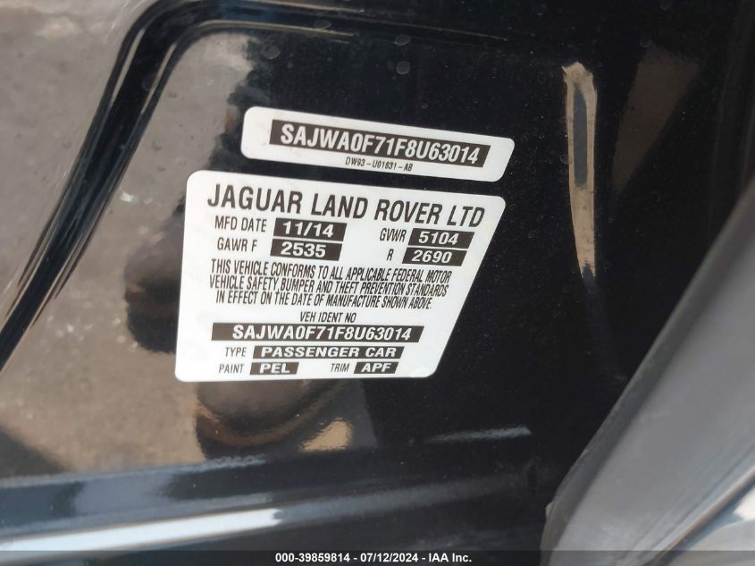 2015 Jaguar Xf 3.0 Portfolio/3.0 Sport VIN: SAJWA0F71F8U63014 Lot: 39859814