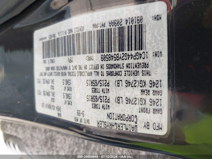 2000 Chrysler Town & Country Lx VIN: 1C4GP44G2YB548509 Lot: 39859848