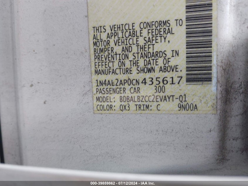 1N4AL2AP0CN435617 2012 Nissan Altima 2.5 S