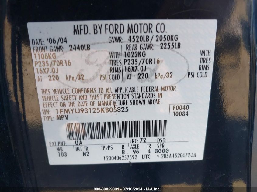 1FMYU93125KB05825 2005 Ford Escape Xlt