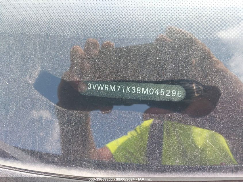 2008 Volkswagen Jetta Se/Sel VIN: 3VWRM71K38M045296 Lot: 39859950