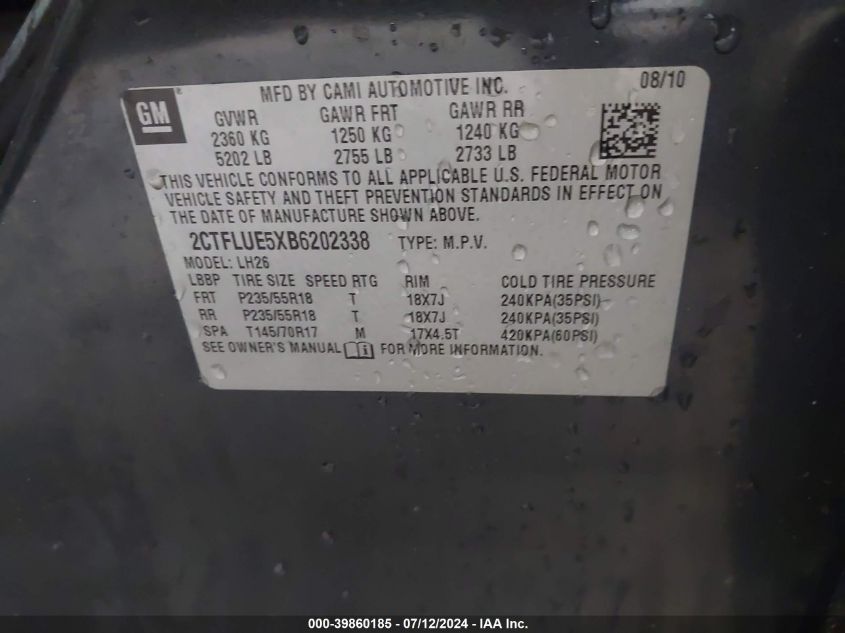 2011 GMC Terrain Slt-1 VIN: 2CTFLUE5XB6202338 Lot: 39860185