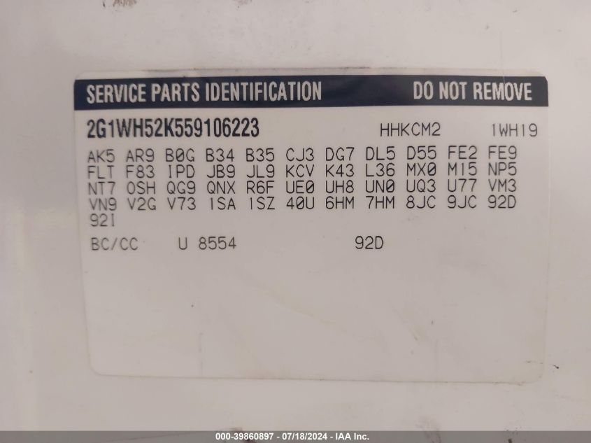 2005 Chevrolet Impala Ls VIN: 2G1WH52K559106223 Lot: 39860897