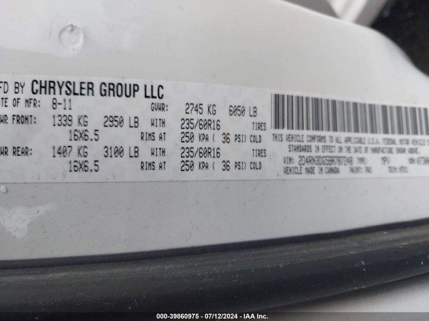 2011 Dodge Grand Caravan Mainstreet VIN: 2D4RN3DG5BR787248 Lot: 39860975