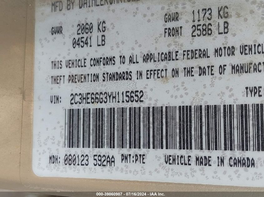 2C3HE66G3YH115652 2000 Chrysler 300M