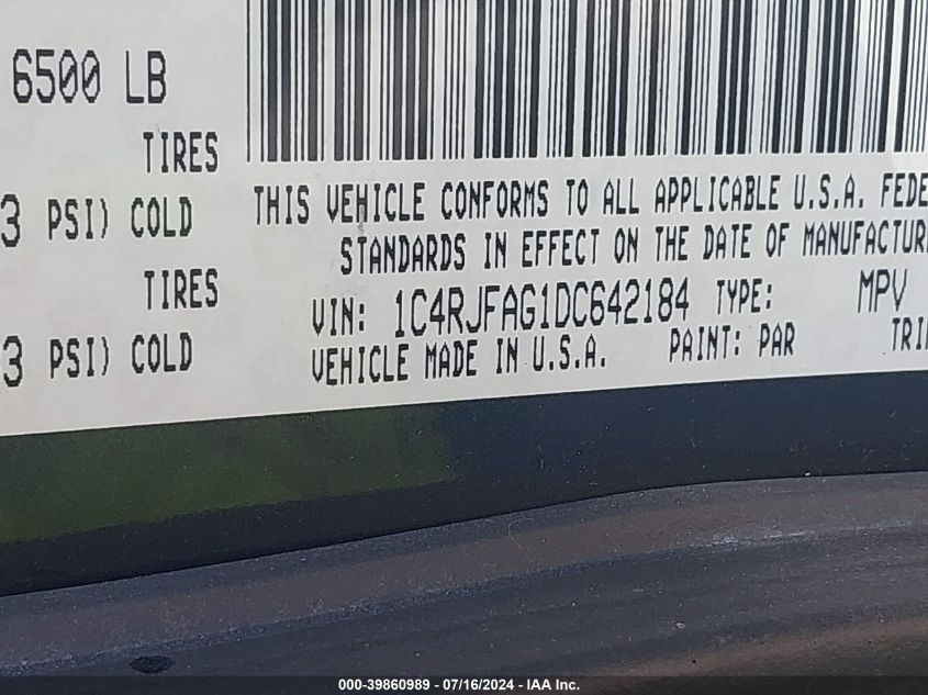 2013 Jeep Grand Cherokee Laredo VIN: 1C4RJFAG1DC642184 Lot: 39860989