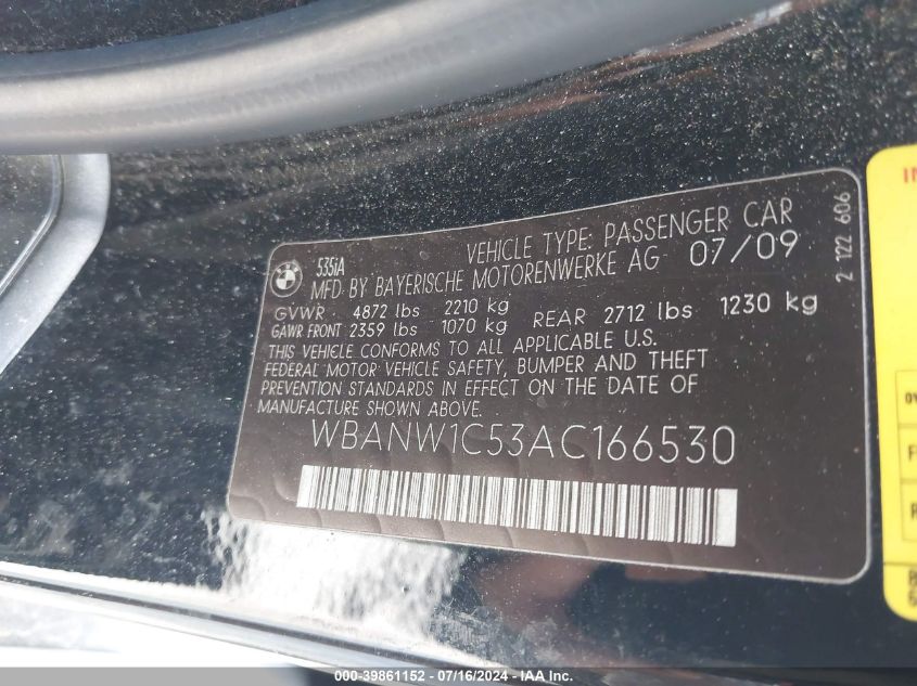 2010 BMW 535I I VIN: WBANW1C53AC166530 Lot: 39861152