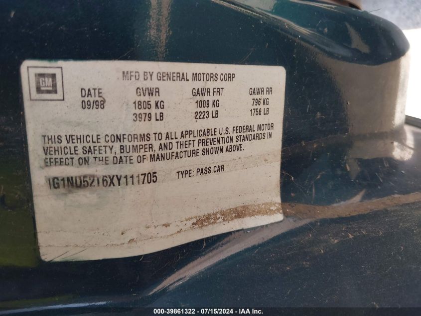 1999 Chevrolet Malibu VIN: 1G1ND52T6XY111705 Lot: 39861322