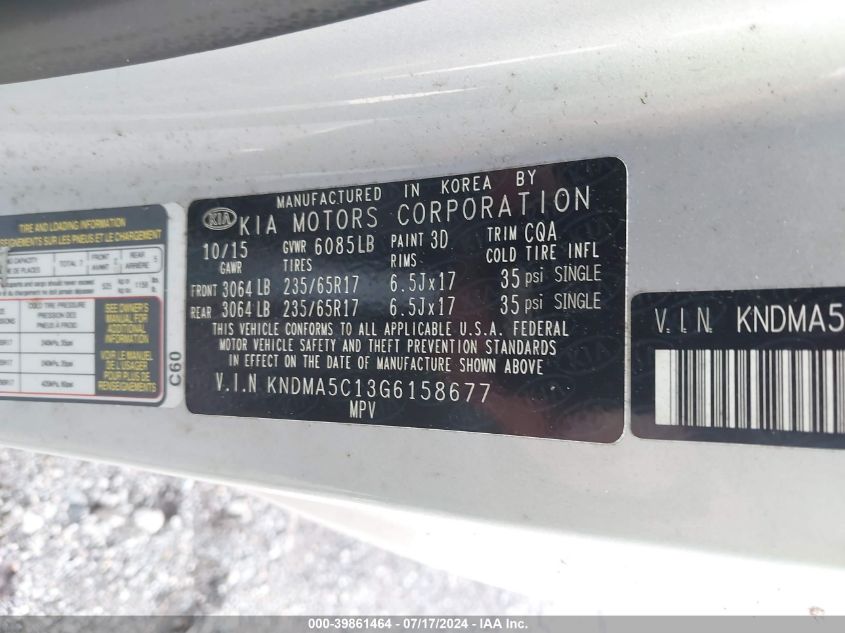 KNDMA5C13G1658677 2016 Kia Sedona L