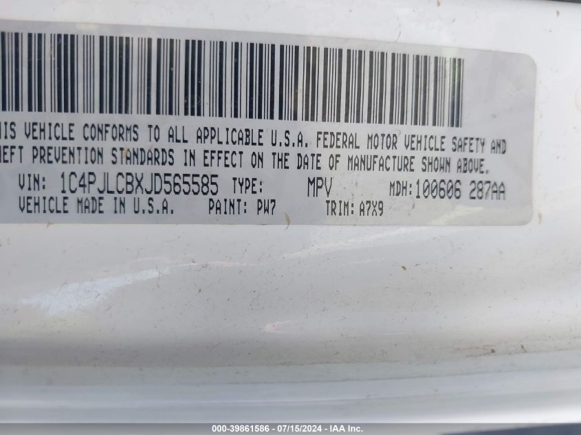 2018 Jeep Cherokee Latitude Fwd VIN: 1C4PJLCBXJD565585 Lot: 39861586