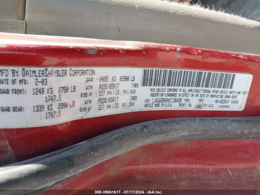 2004 Jeep Grand Cherokee Limited VIN: 1J4GW58N94C136426 Lot: 39861617