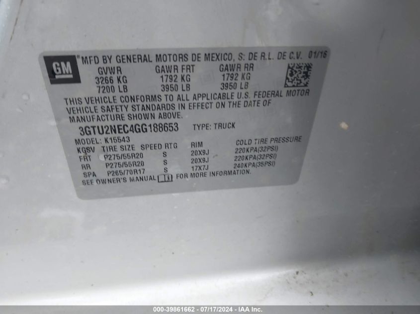 3GTU2NEC4GG188653 2016 GMC Sierra 1500 Slt